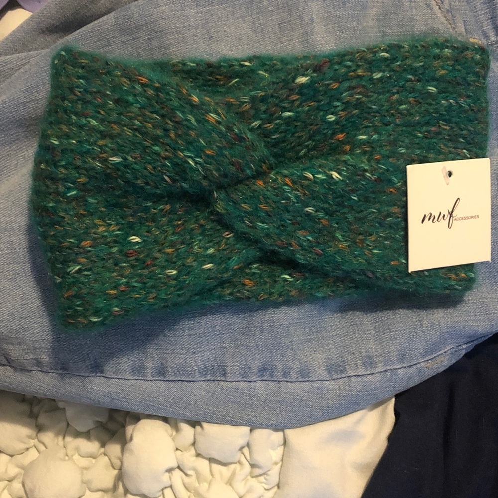 Teal Tweed Knit Twist Headband